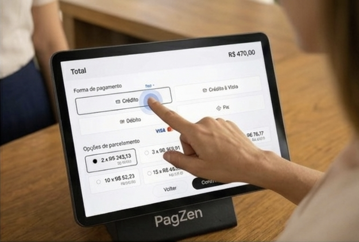 Parcelamento em até 18x na tela do tablet